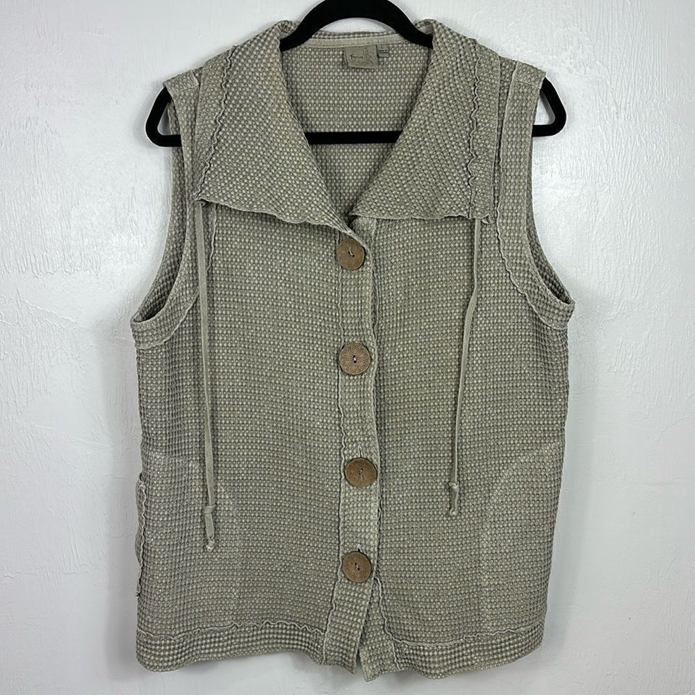 Focus Vintage 90s Sleeveless Cotton Textured Waffle Knit Vest In Beige Size L